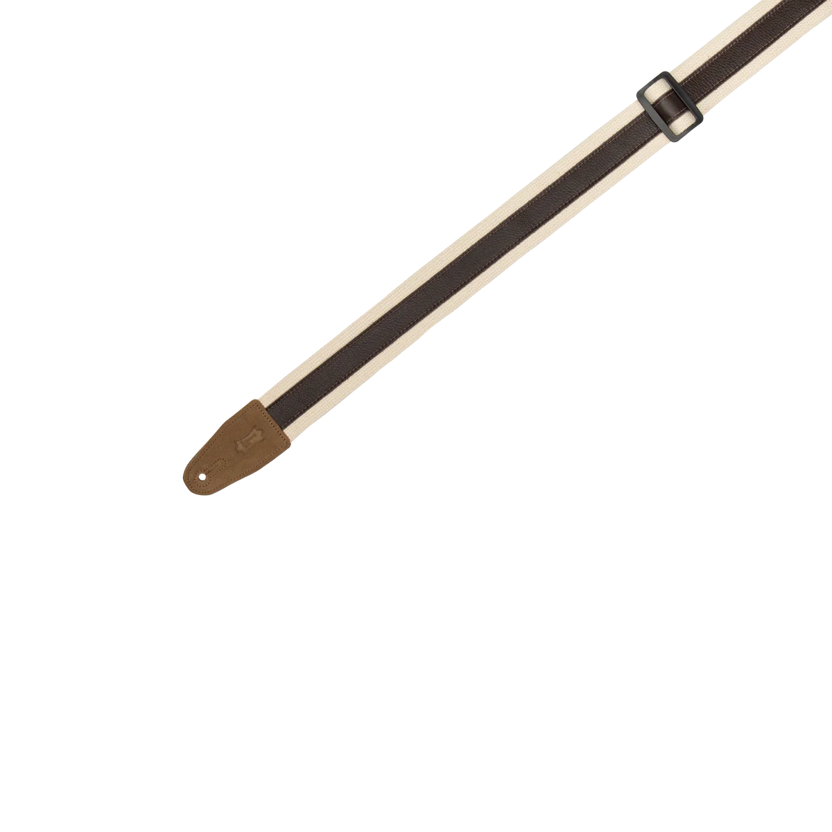 Levy's Leathers - MC2CG-NAT-DBR - 2" Cotton Guitar Strap w Leather Strip