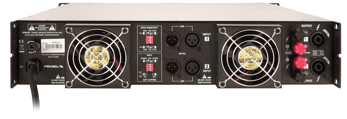 Proel HPX6000 Stereo Power Amplifier 2 x 2300 W at 2 ohm with Switchable CLIP Limiter