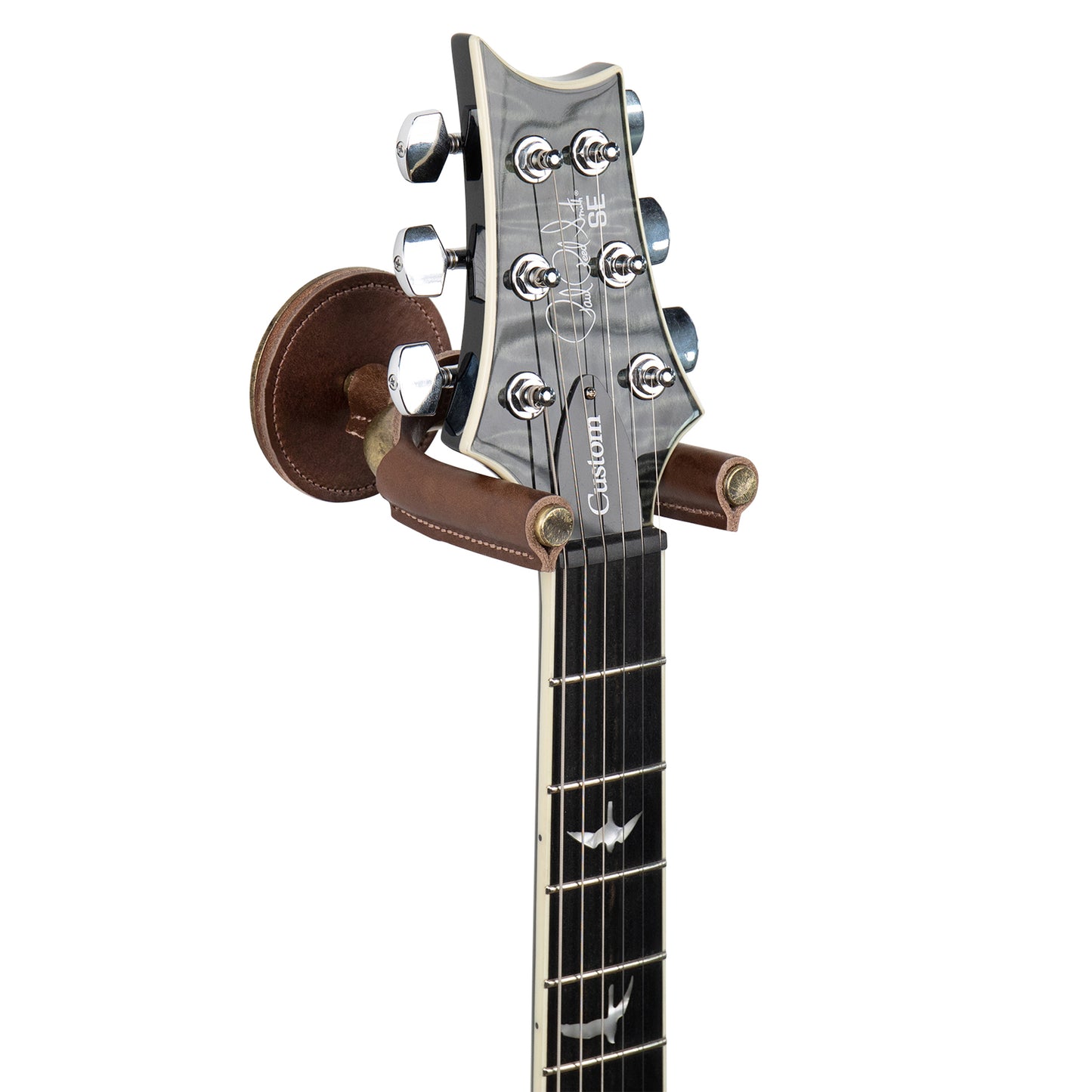 Brass Forged Guitar Hanger w/ Brown Leather