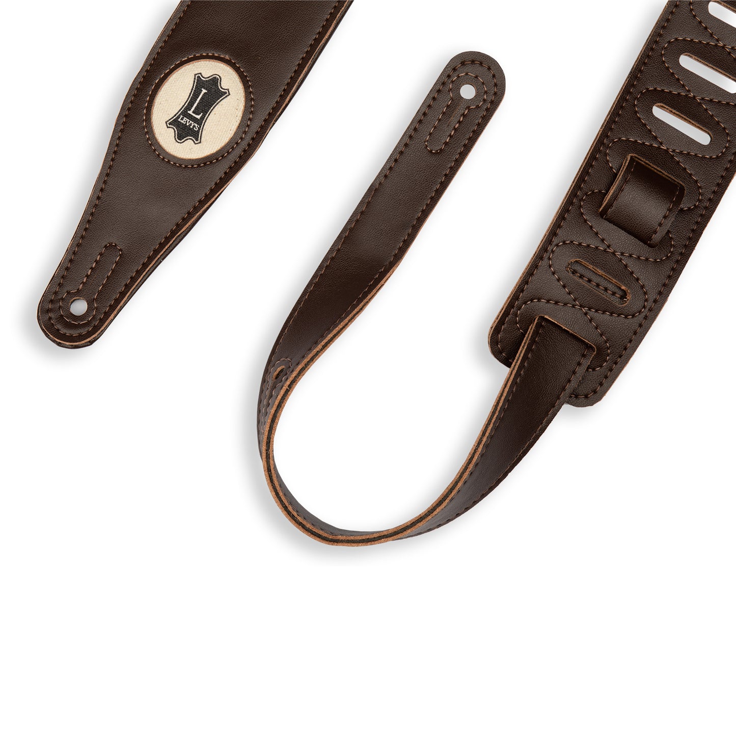Levy's Leathers - M17VGN-DBR - 2.5" Brown Vegan Leather Strap - Hemp Levy's Logo