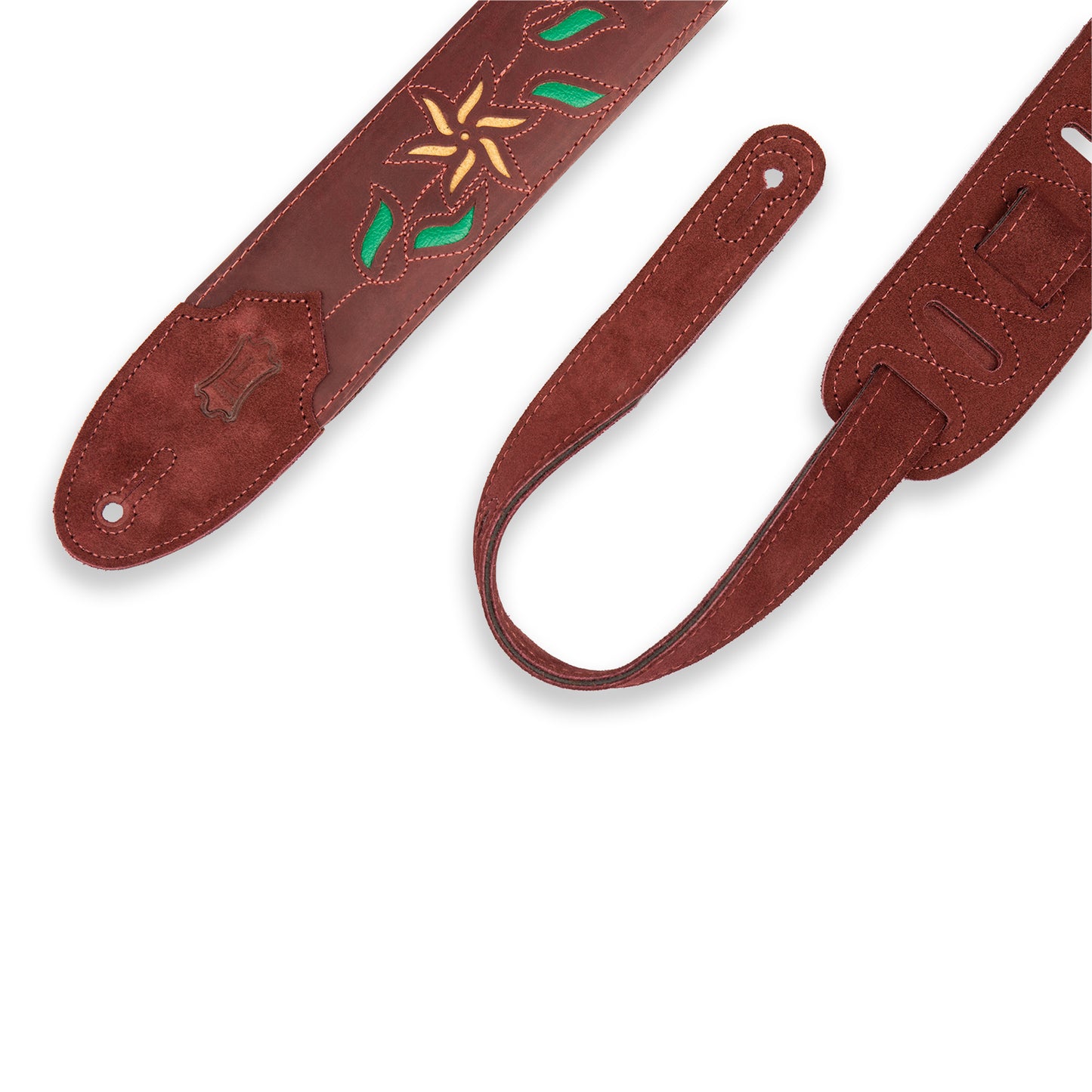 Levy's Leather Flowering Vine Strap-Burgundy w/Yel