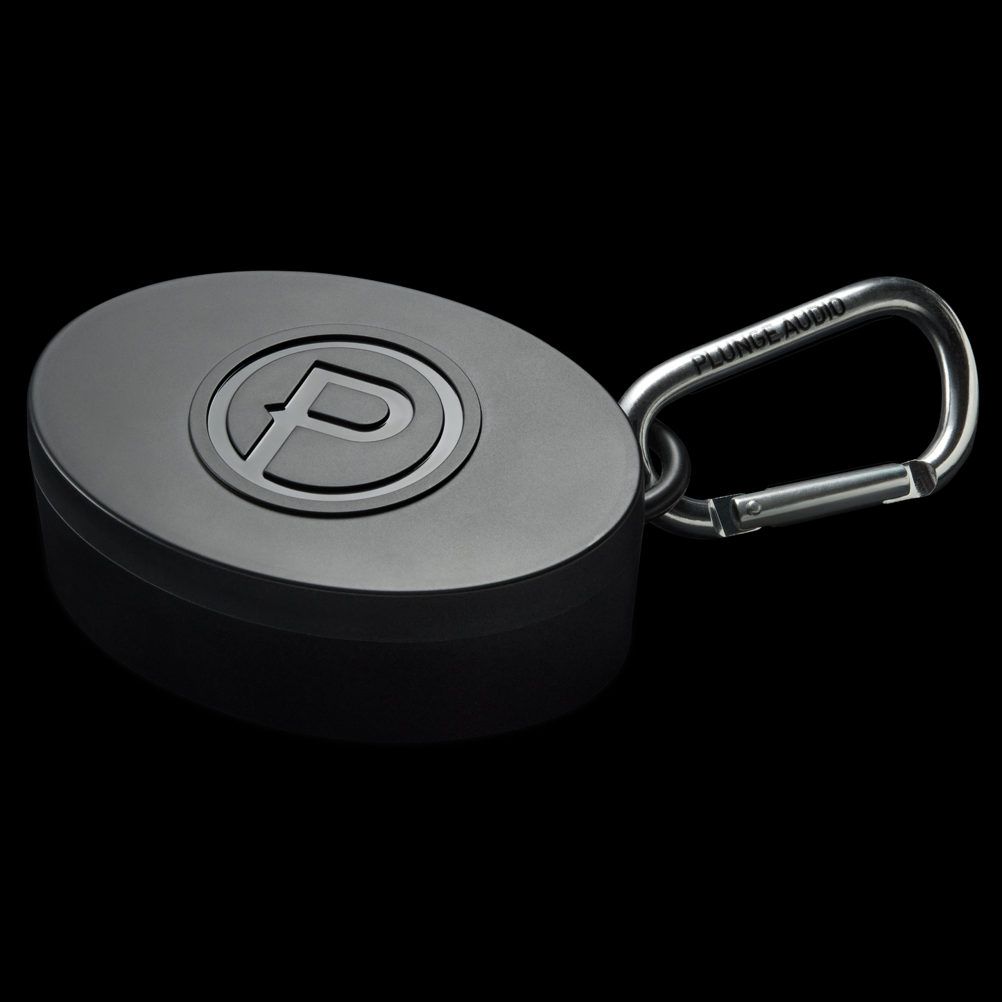Black Plunge Audio IEM case with branded carabiner.