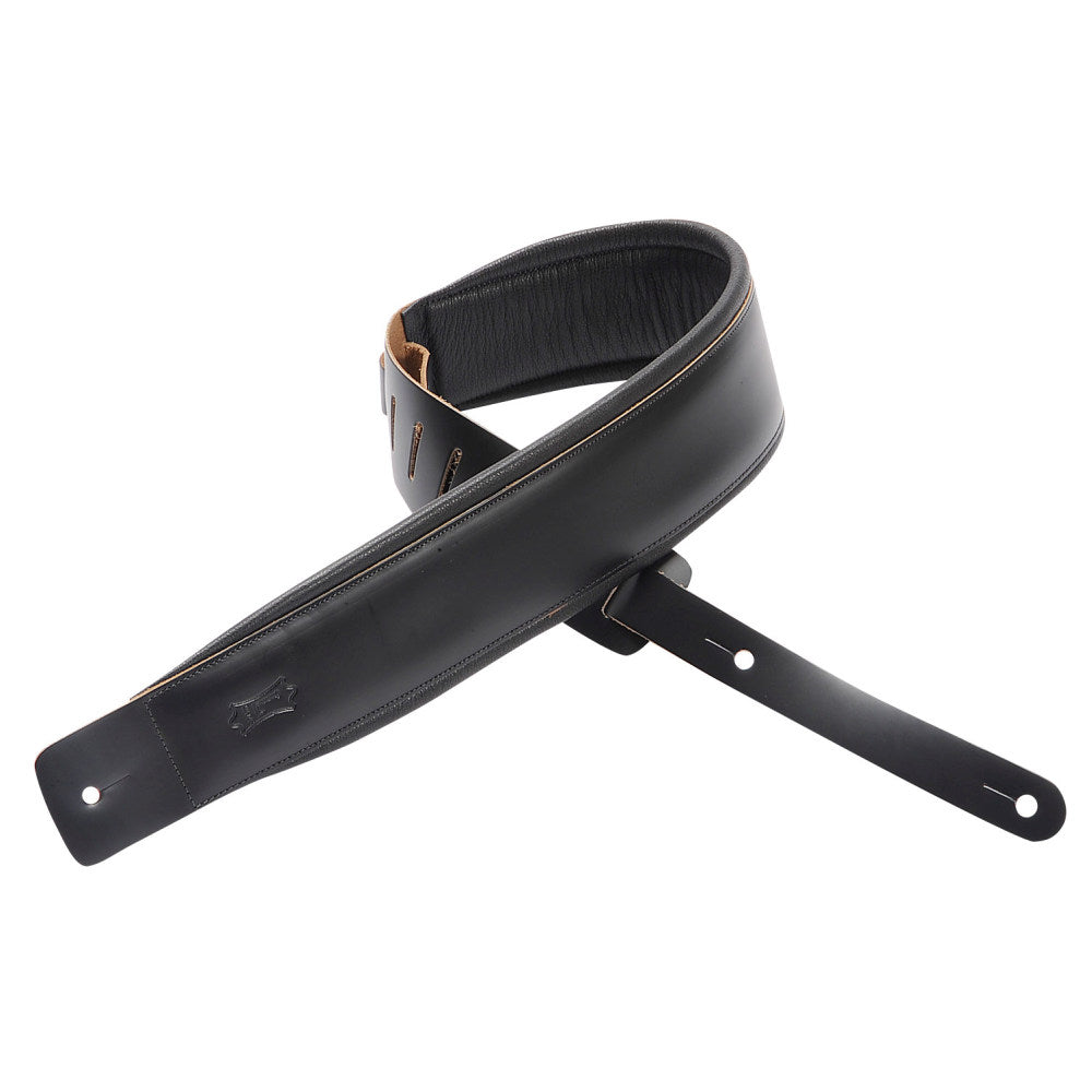 Levy's Leathers - DM1PD-BLK - 3" Wide Black Genuine Leather Guitar Strap.