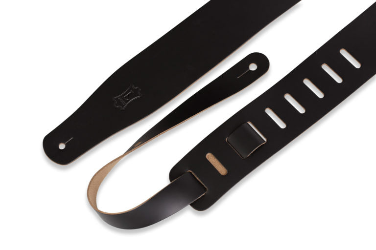 2 1/2" Wide Black Genuine Leather Guitar Strap.