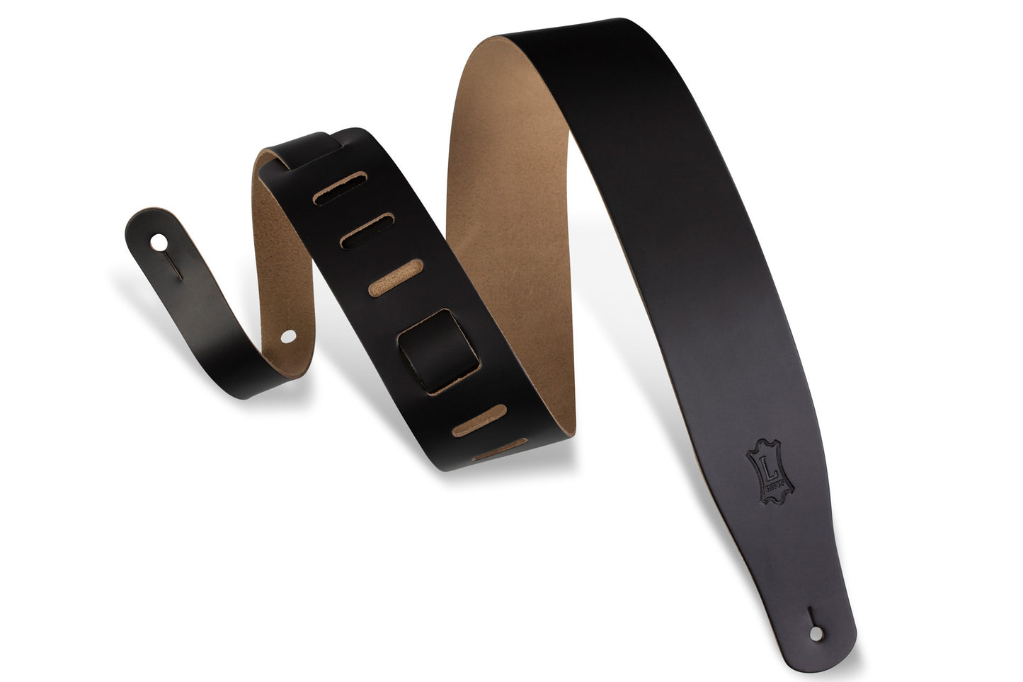 2 1/2" Wide Black Genuine Leather Guitar Strap.