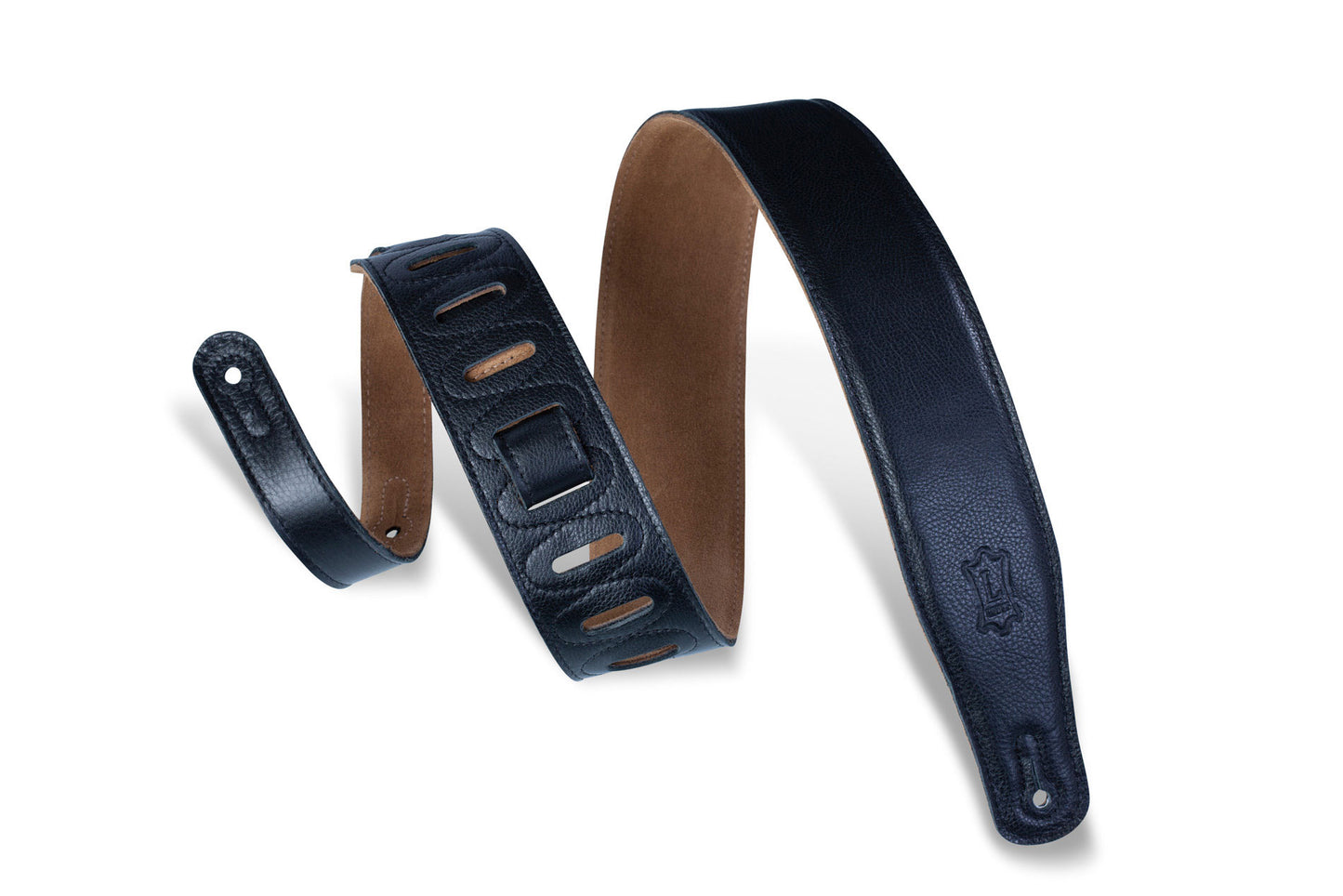 2 1/2" Wide Black Garment Leather Guitar Strap.
