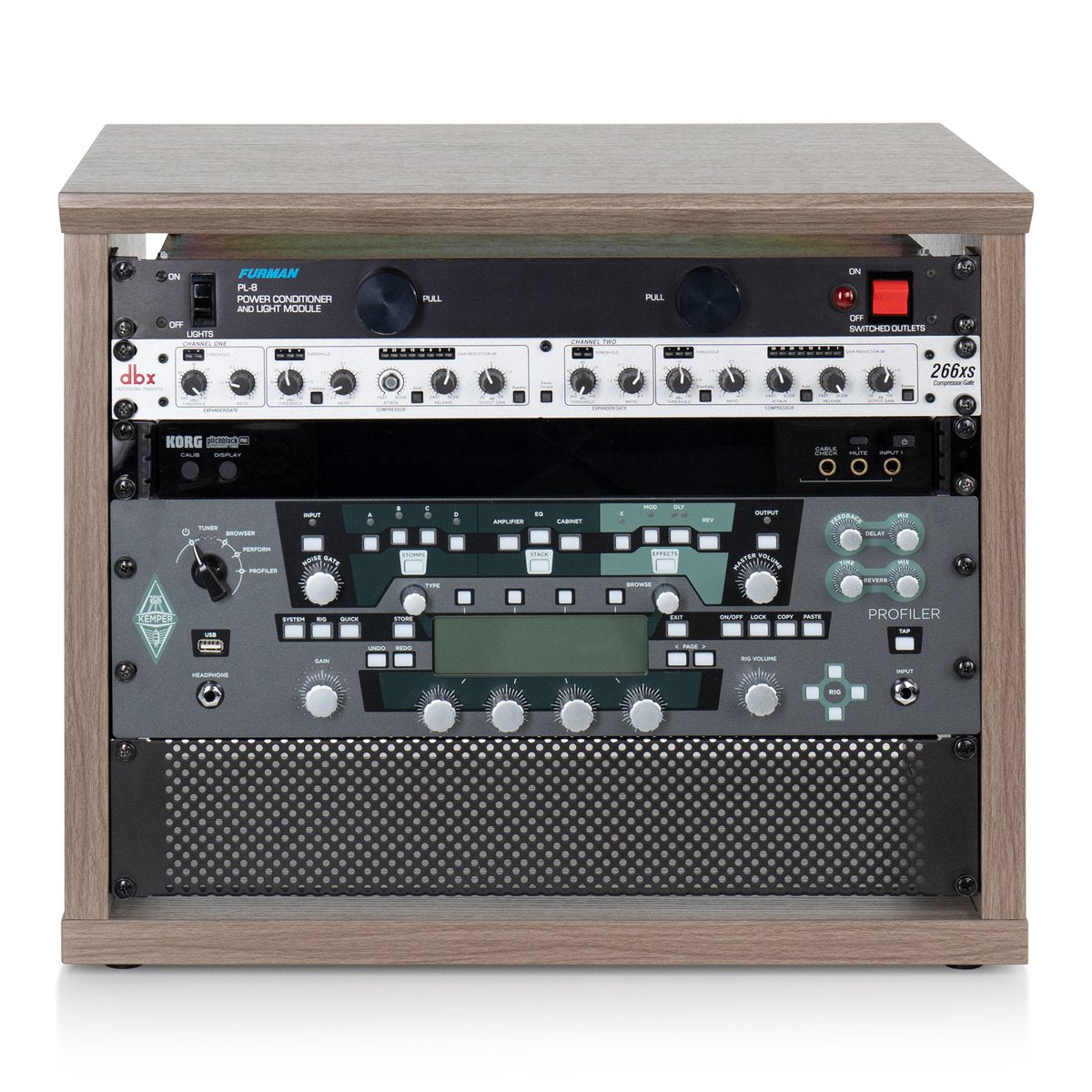 Elite Furniture Series 8U Desktop Studio Rack in Driftwood Grey Finish