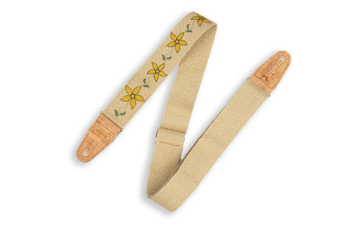 Hemp Guitar Strap - Yellow Flowers