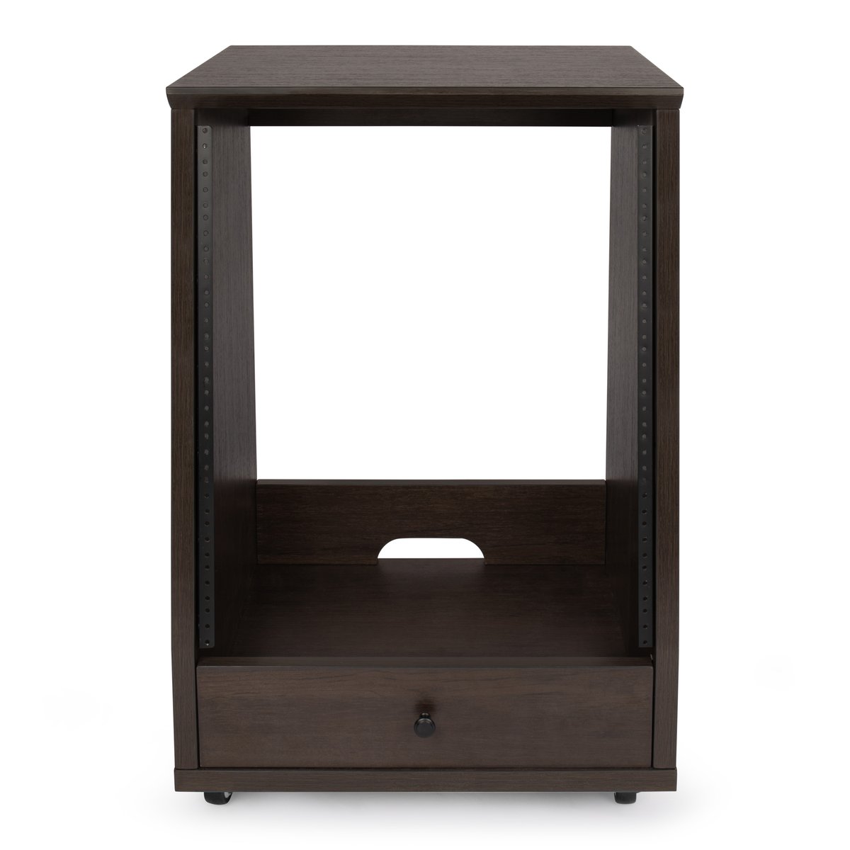 Elite Furniture Series 12U Angled Studio Rack with Locking Casters – Dark Walnut Brown Finish