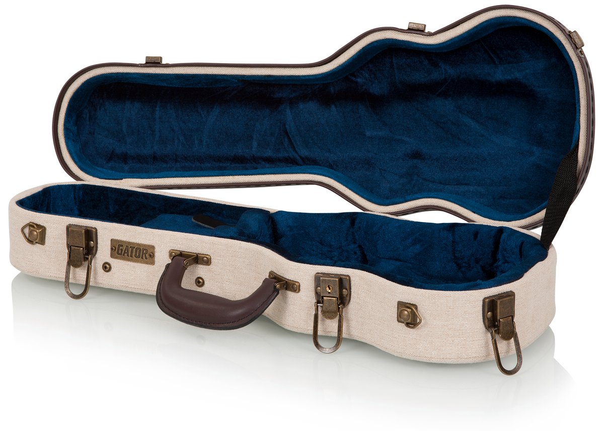 Deluxe Wood Case for Soprano Style Ukulele; Journeyman Burlap Exterior
