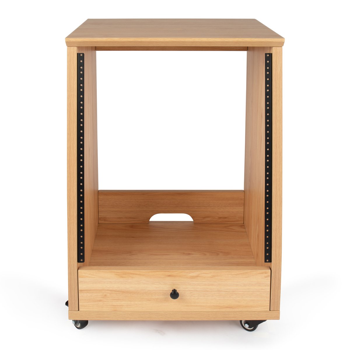 Elite Furniture Series 12U Angled Studio Rack with Locking Casters – Natural Maple Matte Finish