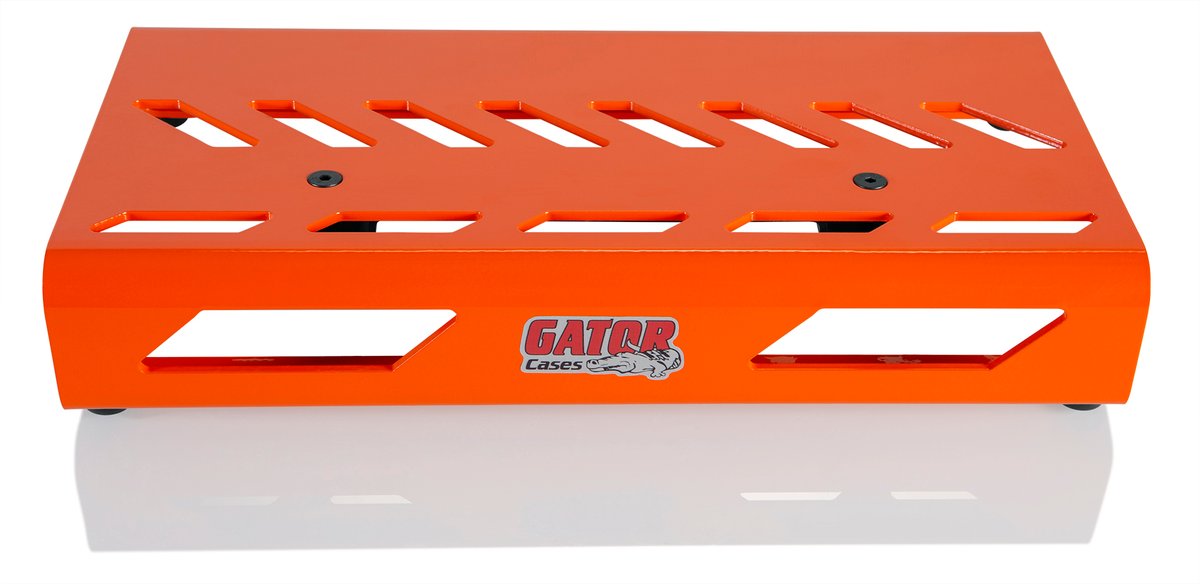 British Orange Small aluminum pedal board with Gator carry bag and bottom mounting power supply bracket. Power supply not included.