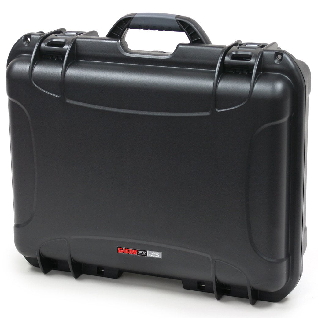 Black waterproof injection molded case with interior dimensions of 18" x 13" x 6.9". DICED FOAM