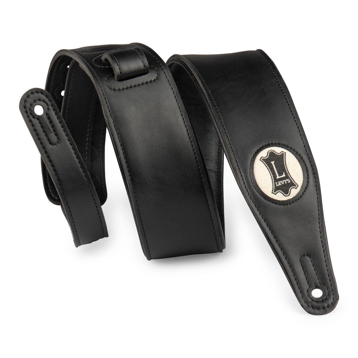 2.5" Black Vegan Leather Strap - Hemp Levy's Logo