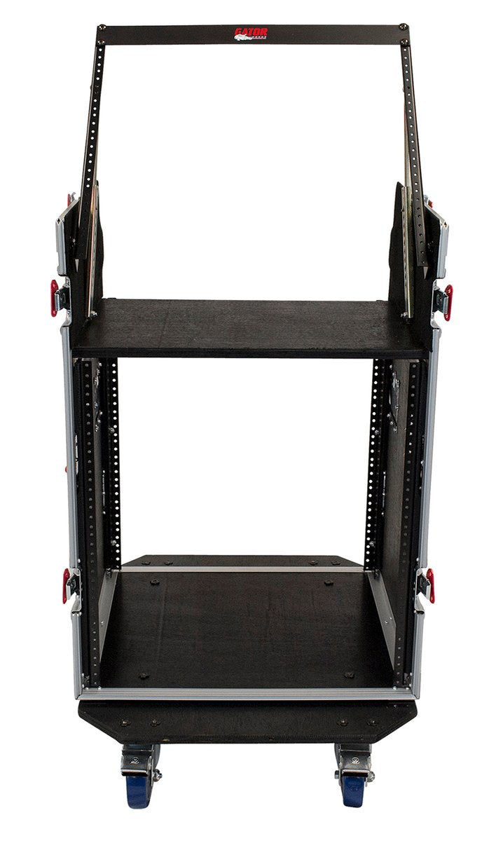 ATA Wood Flight Pop-Up Console Rack Case; 10U Top; 12U Bottom; w/ Casters