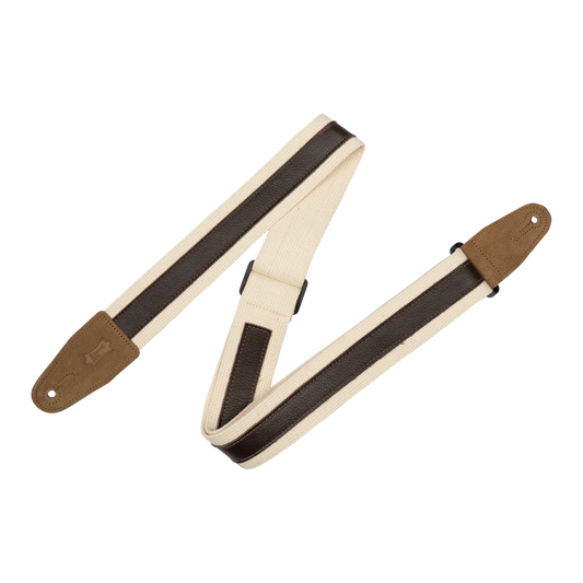 Levy's Leathers - MC2CG-NAT-DBR - 2" Cotton Guitar Strap w Leather Strip