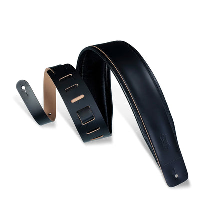 Levy's Leathers - DM1PD-BLK - 3" Wide Black Genuine Leather Guitar Strap.