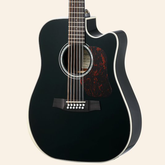 D642RCEB-G Natura Solid Sitka Top-Mahogany 12-String Armrest Dreadnought Acoustic Cutaway-Electric - Gloss Black