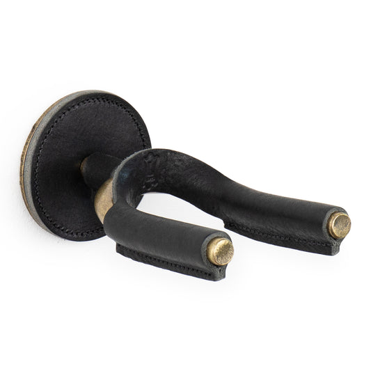 Brass Forged Guitar Hanger w/ Black Leather