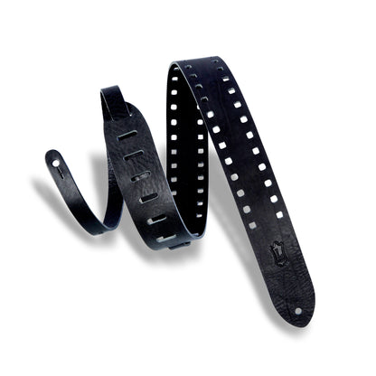 2" Wide Black Veg-tan Leather Guitar Strap