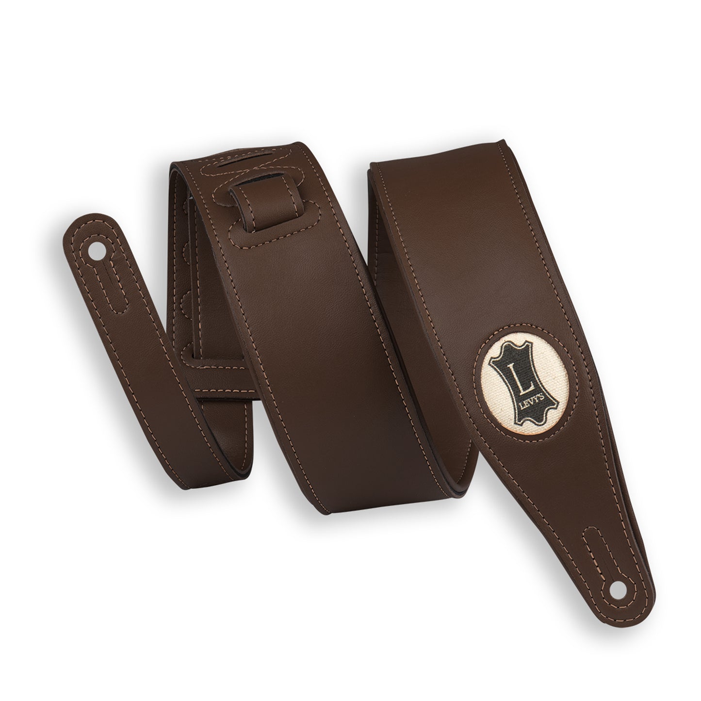 Levy's Leathers - M17VGN-DBR - 2.5" Brown  Vegan Leather Strap - Hemp Levy's Logo