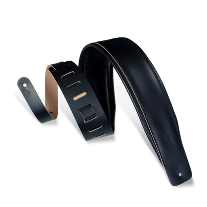 Levy's Leathers - DM1PD-XL-BLK - 3" Wide Black Genuine Leather Guitar Strap.