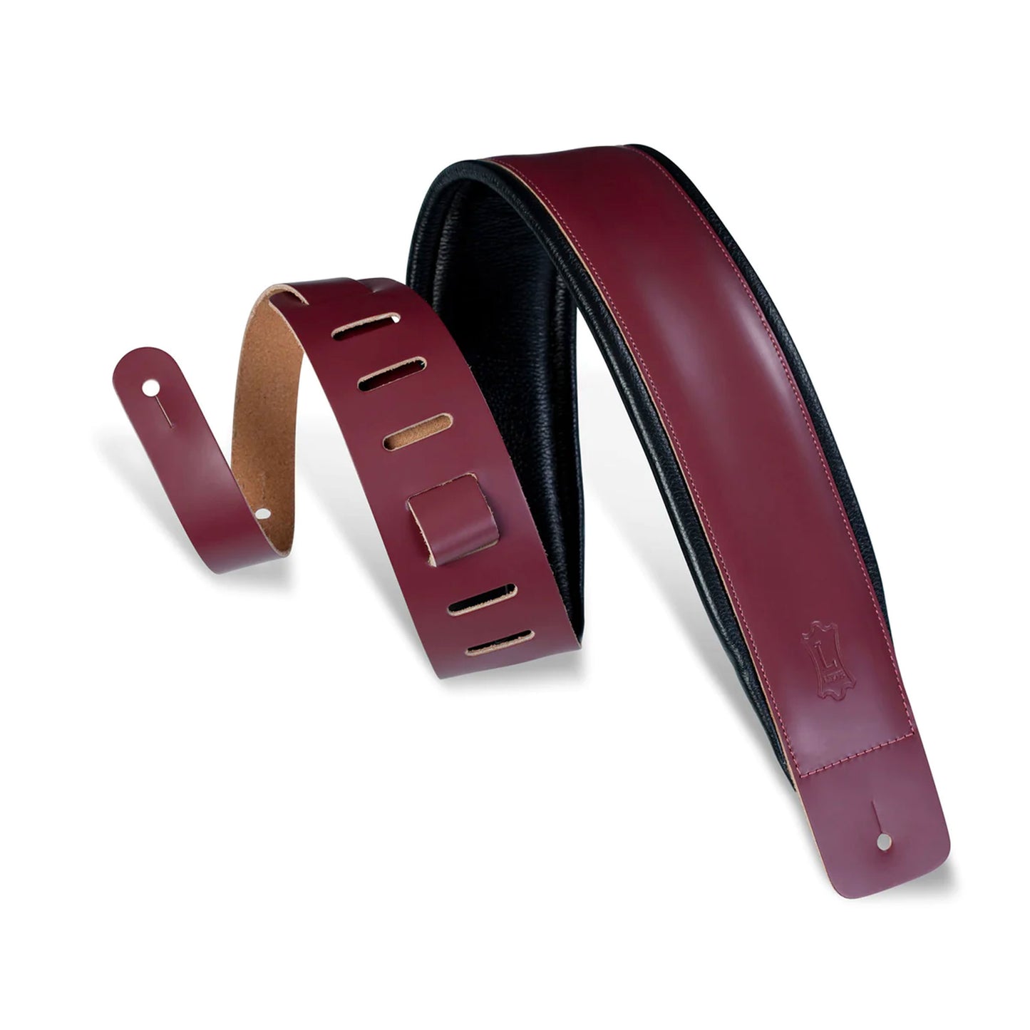 3" Wide Burgundy Genuine Leather Guitar Strap.