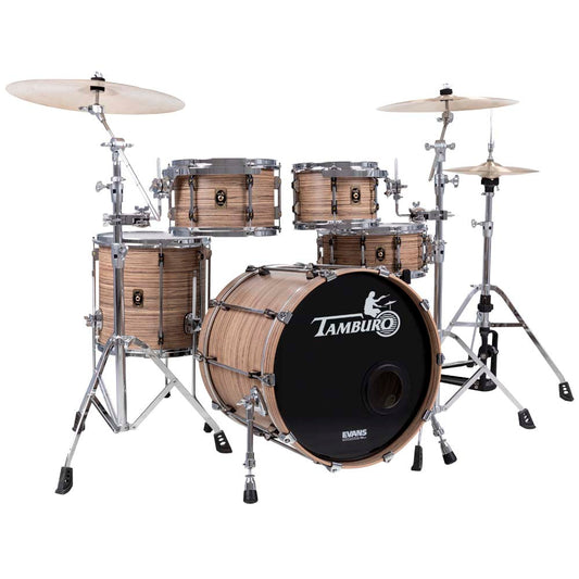 Tamburo UNIKA Series (5-piece wood shell pack with Snare Drum and 22" Bass Drum and 16" Floor Tom) - Zebrano