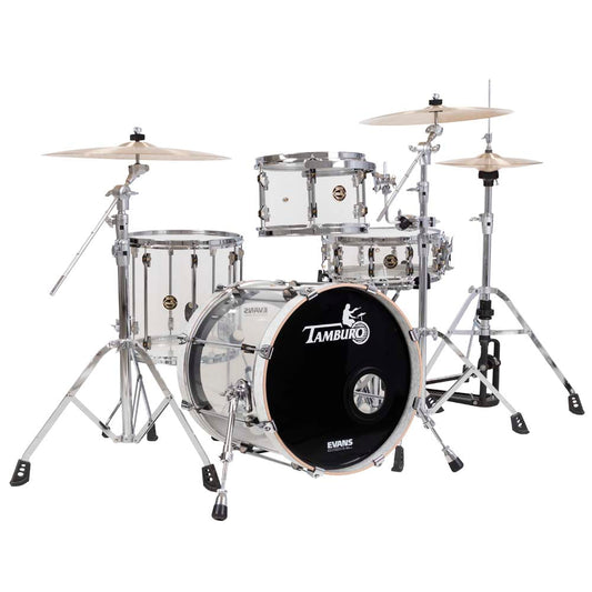 Tamburo VOLUME Series (4-piece seamless-acrylic shell pack with Snare Drum and 18" Bass Drum) - Natural (Clear)