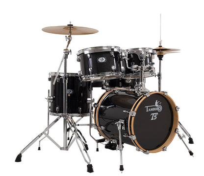 Tamburo T5 Series Complete Drum Set with Hardware Included (5-piece shell pack with Snare Drum and 18" Bass Drum) - Black Sparkle