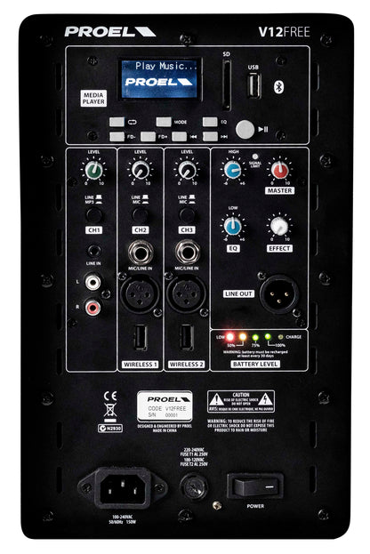 Proel V12FREE V-FREE Series Portable All-in-One Battery-Powered 12" Loudspeaker Sound System