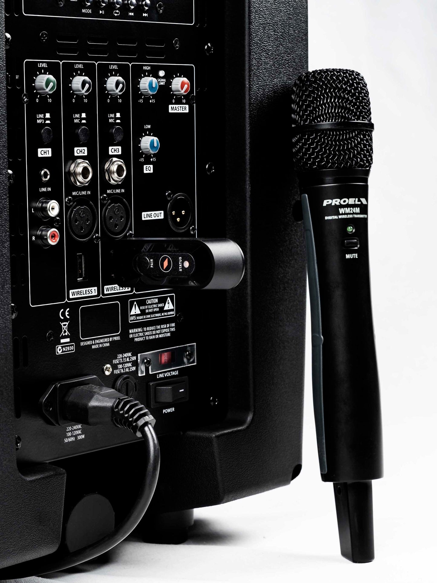 Proel V12WAVE V-WAVE Series Bi-Amplified 2-Way 12" Loudspeaker Sound System with 3-Channel Mixer and Media Player