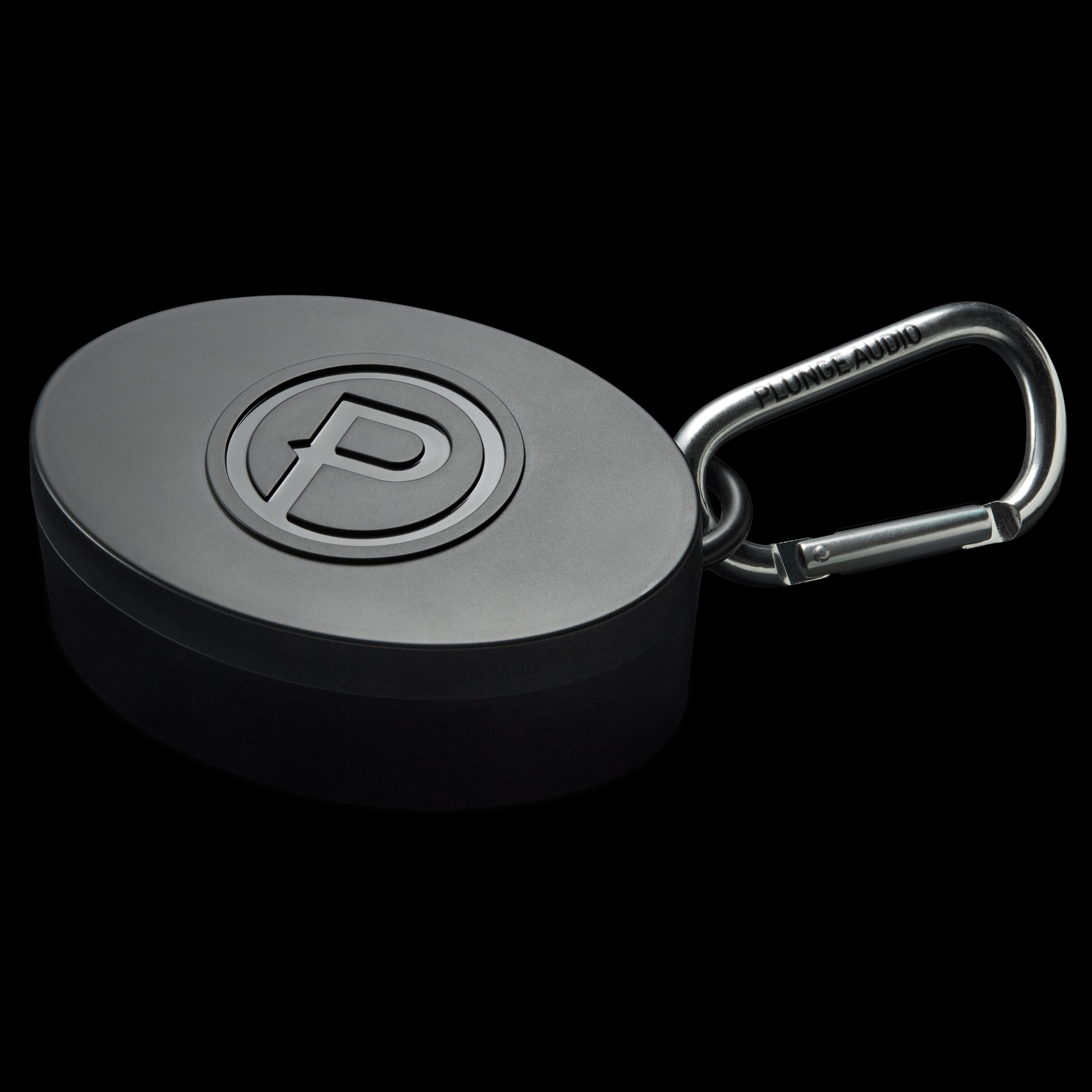 Black Plunge Audio IEM case with branded carabiner.