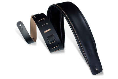 3" Wide Black Genuine Leather Guitar Strap.