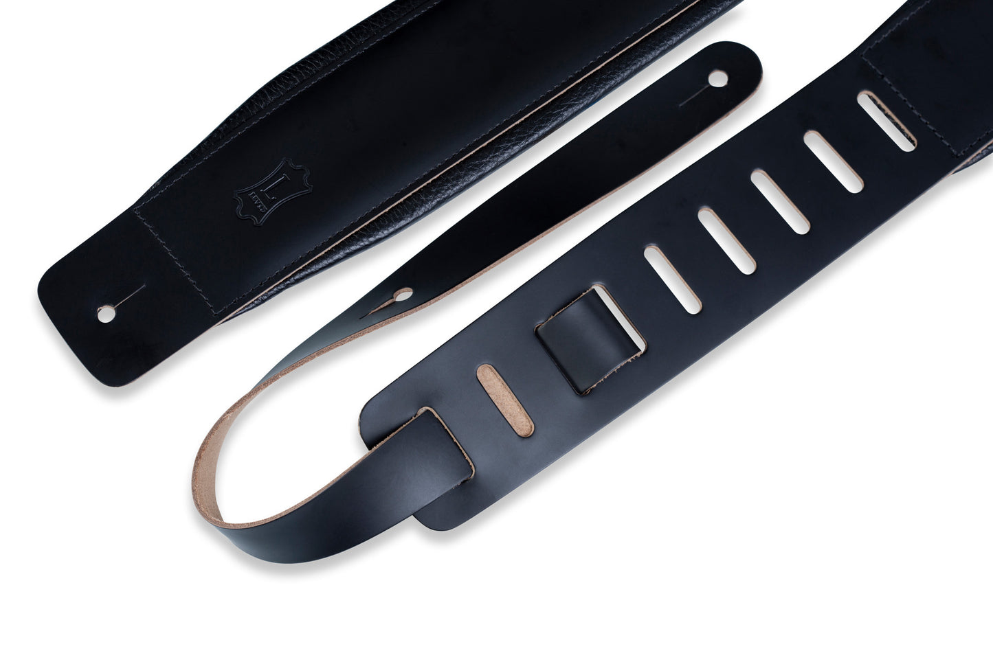 3" Wide Black Genuine Leather Guitar Strap.