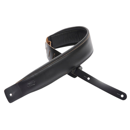 3" Wide Black Genuine Leather Guitar Strap.