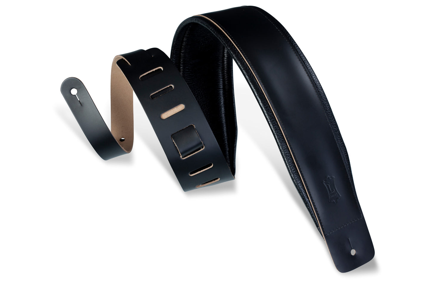 Levy's Leathers - DM1PD-BLK - 3" Wide Black Genuine Leather Guitar Strap.