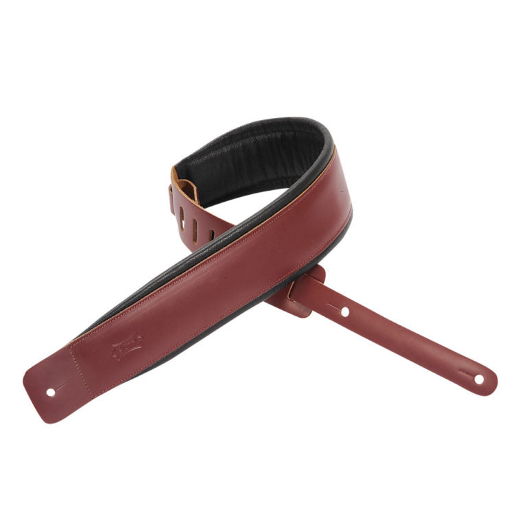 3" Wide Burgundy Genuine Leather Guitar Strap.