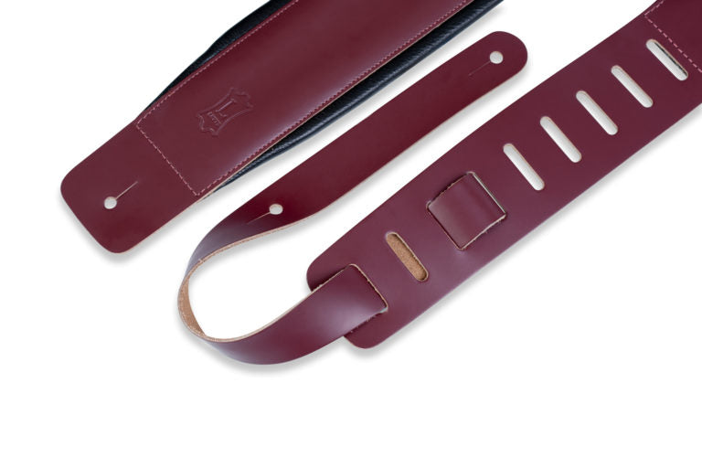 3" Wide Burgundy Genuine Leather Guitar Strap.