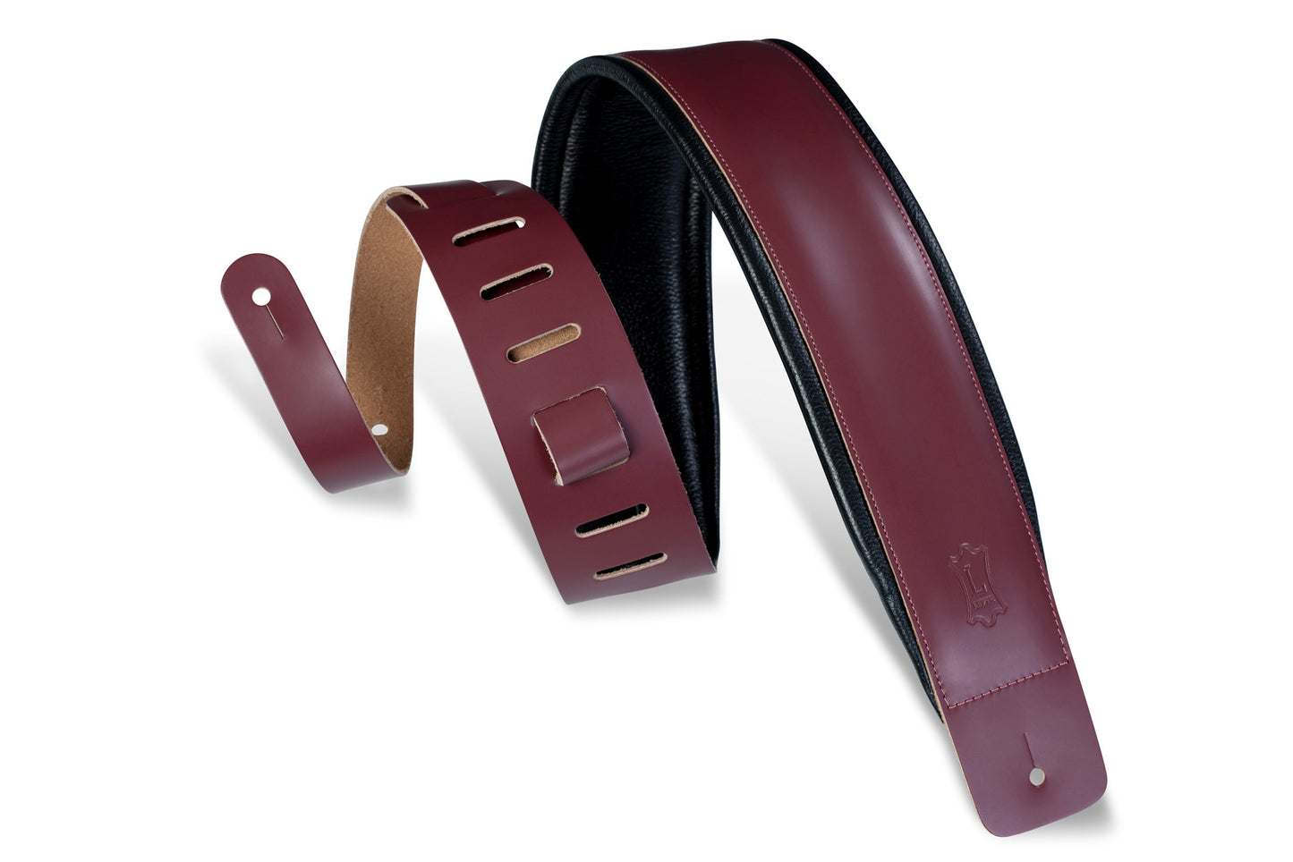 3" Wide Burgundy Genuine Leather Guitar Strap.