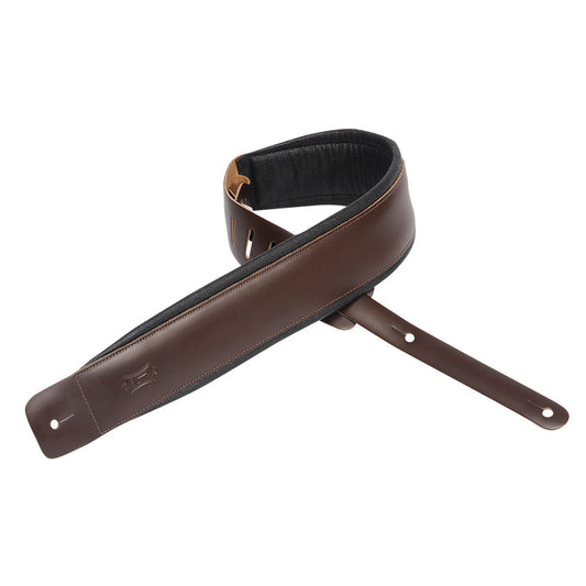 Levy's Leathers - DM1PD-DBR - 3" Wide Dark Brown Genuine Leather Guitar Strap