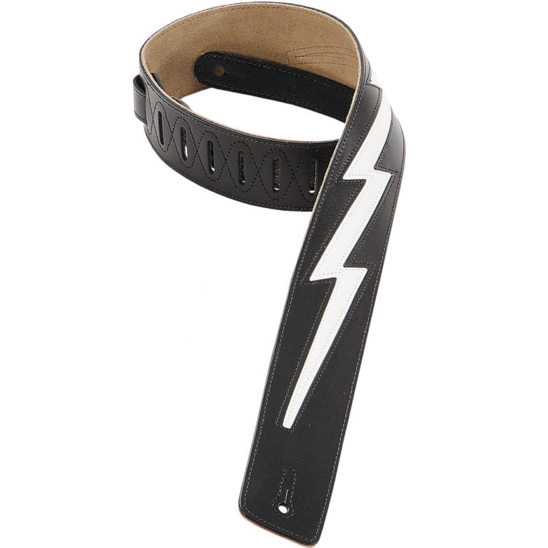 2 1/2" Wide Black Genuine Leather Guitar Strap.