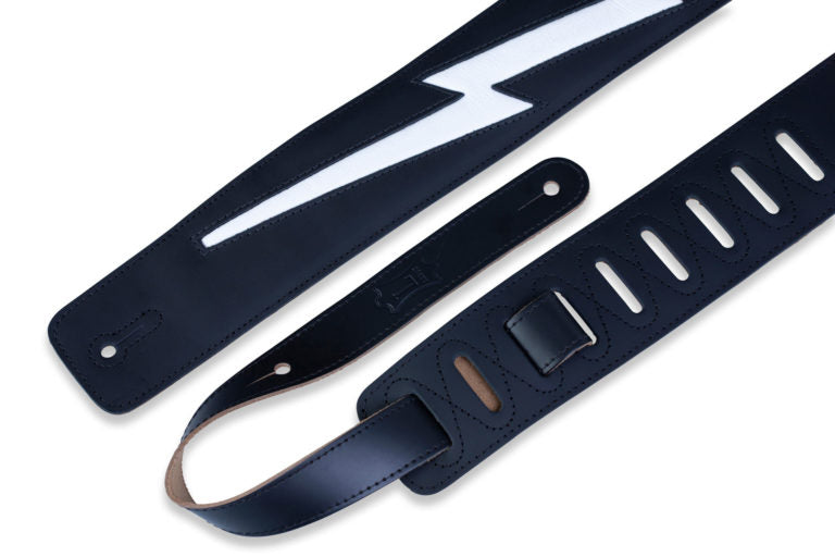 2 1/2" Wide Black Genuine Leather Guitar Strap.
