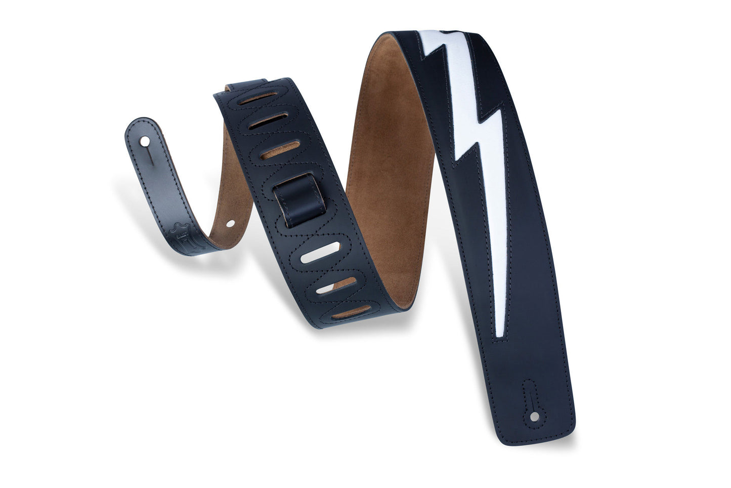 2 1/2" Wide Black Genuine Leather Guitar Strap.
