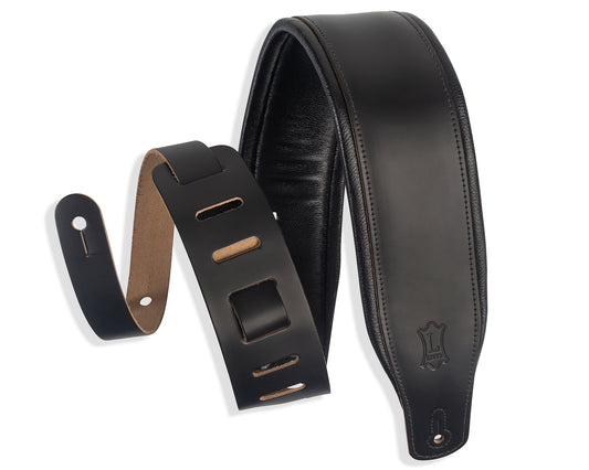 Levy's Leathers - M26PD-BLK - 3 inch Wide Top Grain Leather Guitar Straps