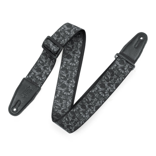 Polyester Guitar Strap - Black & Grey Skulls