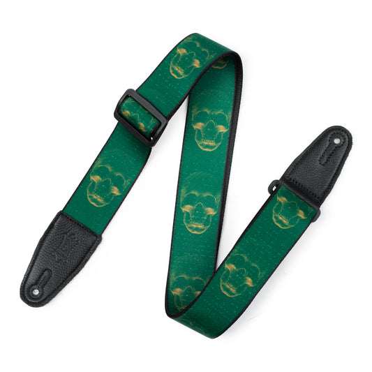 Polyester Guitar Strap - Green & Mustard Skull