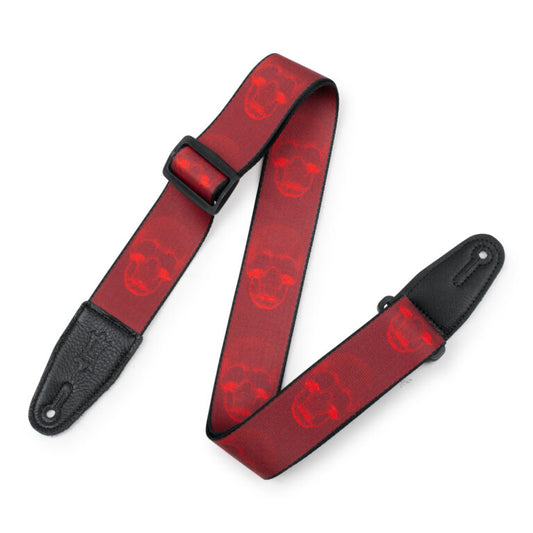 Polyester Guitar Strap - Dark Red & Red Skull