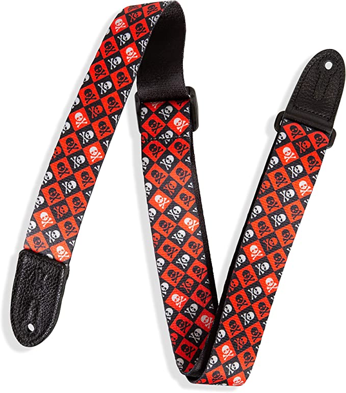 1.5" Wide Guitar Strap for Kids with Skull and Crossbones Pattern (MPJR-002)