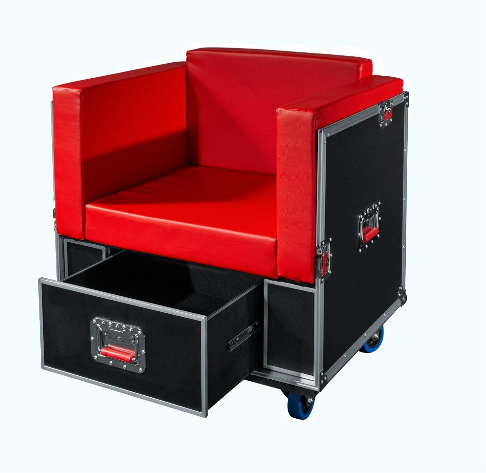 G-Tour Road Case Furniture Set with 2 Chairs, 2 Ottomans and Table that Transforms into its Own Shipping Case